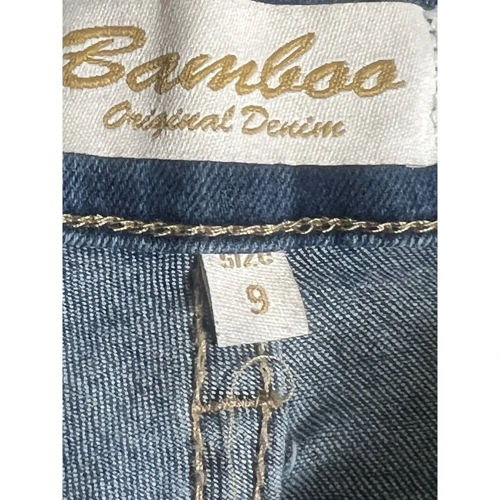 Bamboo Women's Denim 9 Floral Embroidery Bell Bottom Jeans Boho Festival
